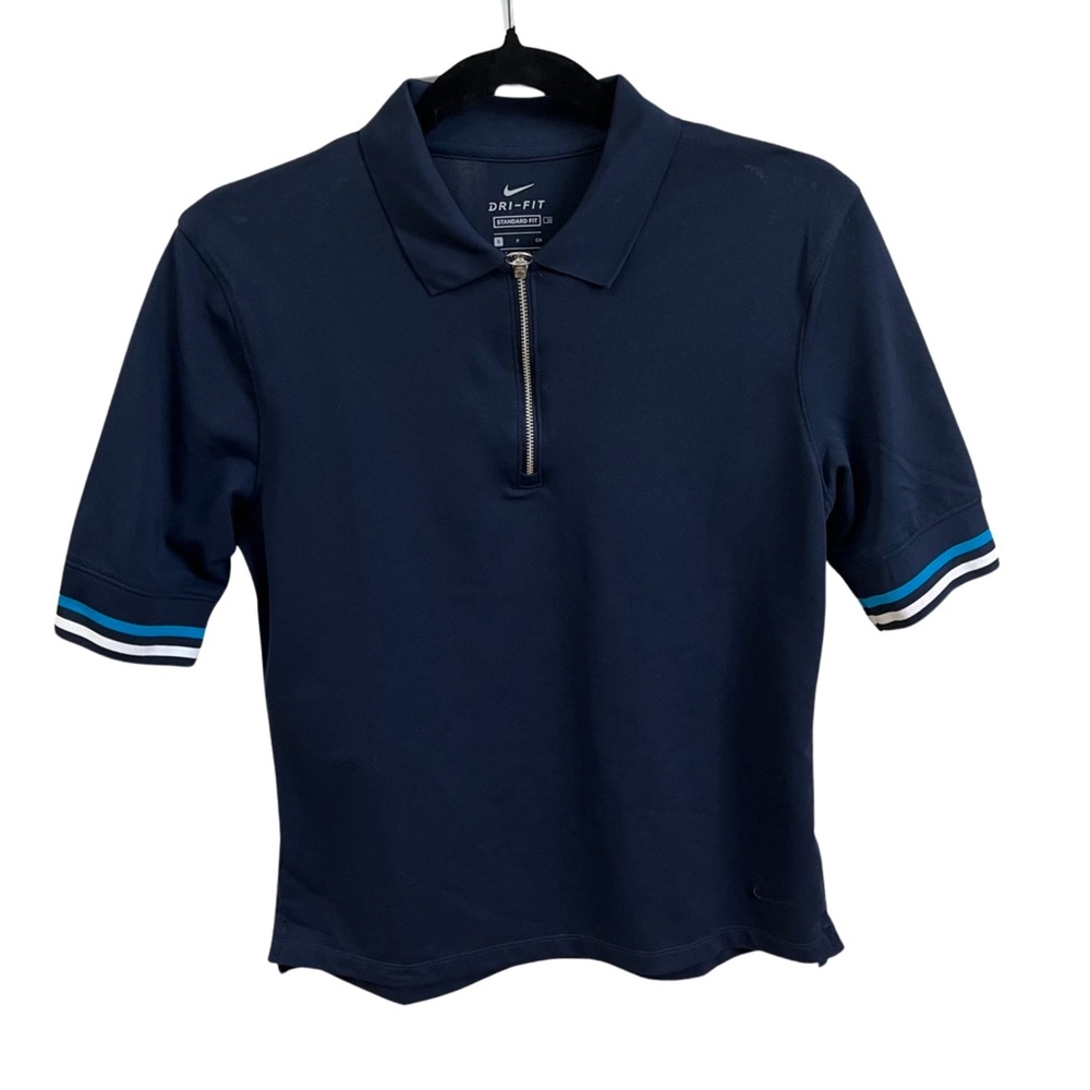 Women’s Navy Blue with Stripe Sleeves Nike Dri Fit Golf Polo Half Zip